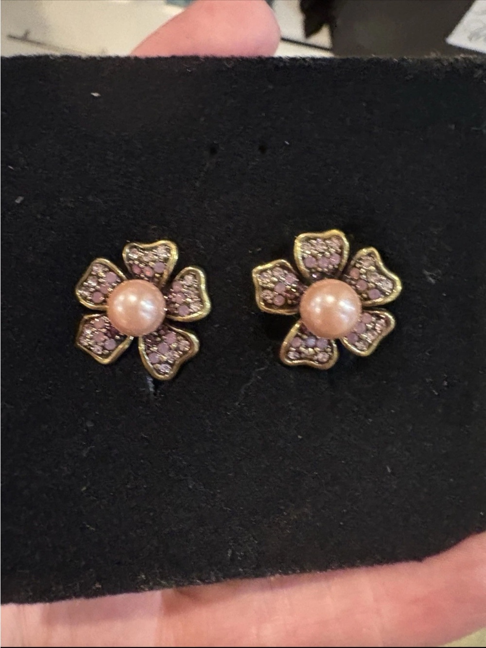 Heidi Daus Pink Pearl Flower Stud Earrings